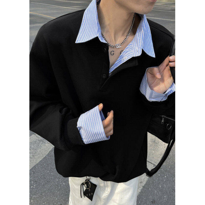 Two-in-One Polo Collar Hoodie  Spring Casual Edition