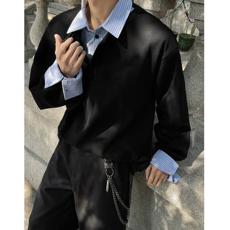Two-in-One Polo Collar Hoodie  Spring Casual Edition